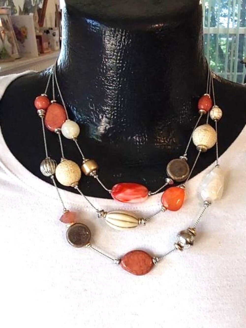 Chico's Triple Strand Beaded Statement Necklace